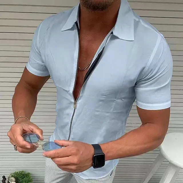 Herren Geschäftsbüro Casual Zipper Kurzarmhemd von Glanzvoller Gentleman