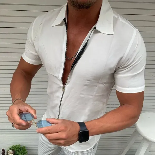 Herren Geschäftsbüro Casual Zipper Kurzarmhemd von Glanzvoller Gentleman