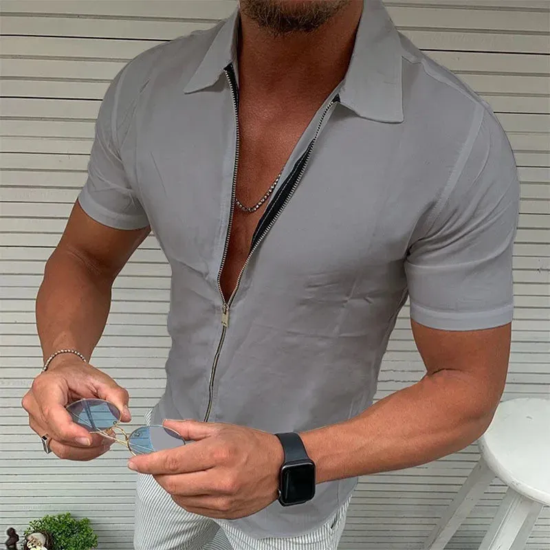 Herren Geschäftsbüro Casual Zipper Kurzarmhemd von Glanzvoller Gentleman