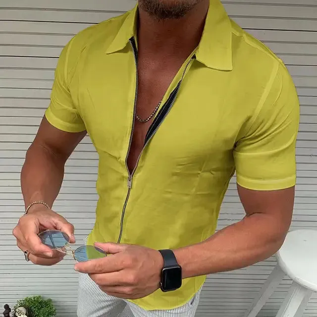 Herren Geschäftsbüro Casual Zipper Kurzarmhemd von Glanzvoller Gentleman