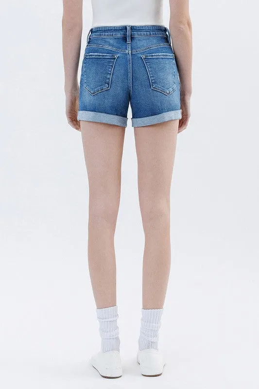 HIGH RISE DOUBLE CUFFED DENIM SHORTS | LOVERVET BY VERVET