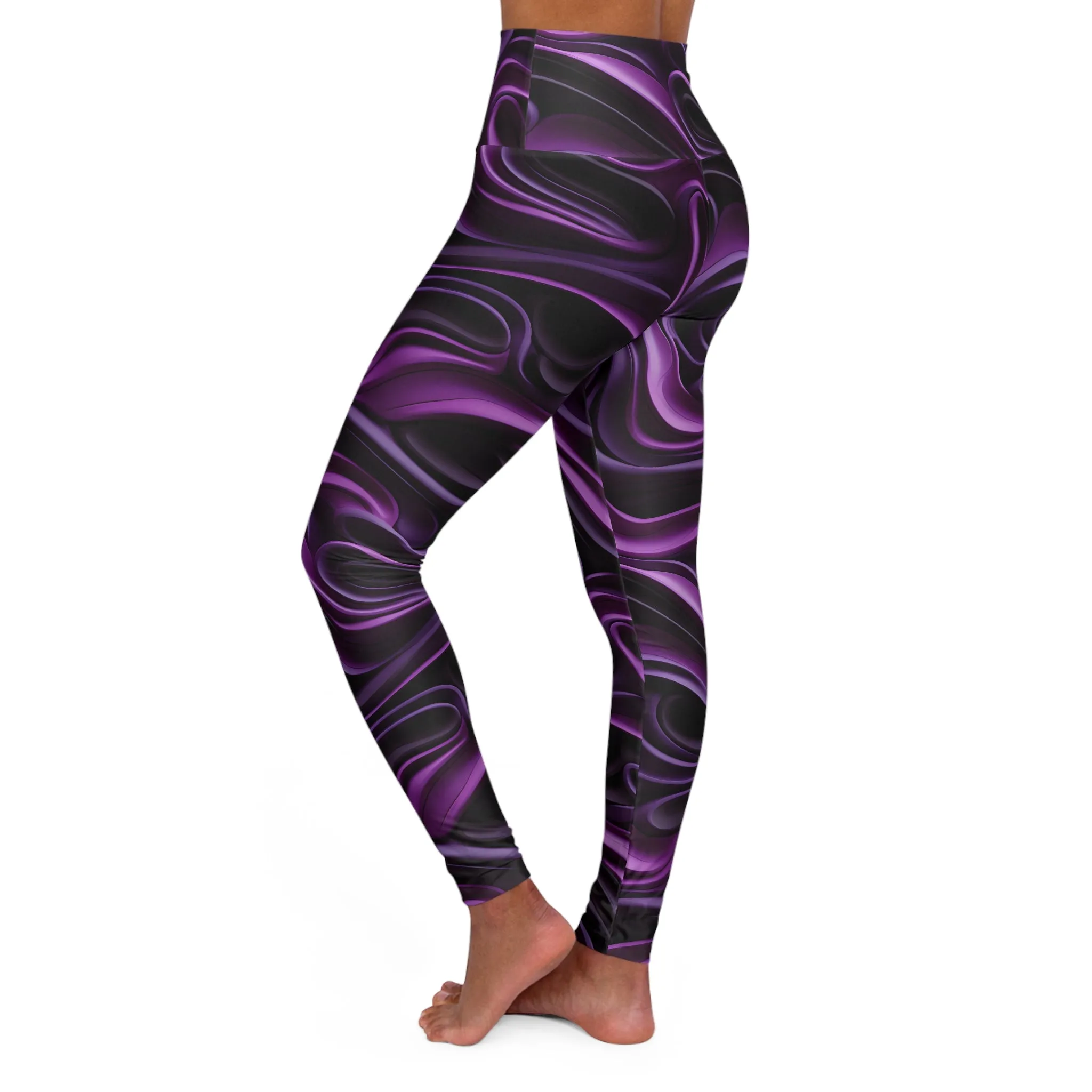 High Waisted Yoga Leggings - Stylish Purple Wave Design for Comfort & Style