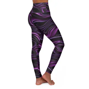 High Waisted Yoga Leggings - Stylish Purple Wave Design for Comfort & Style