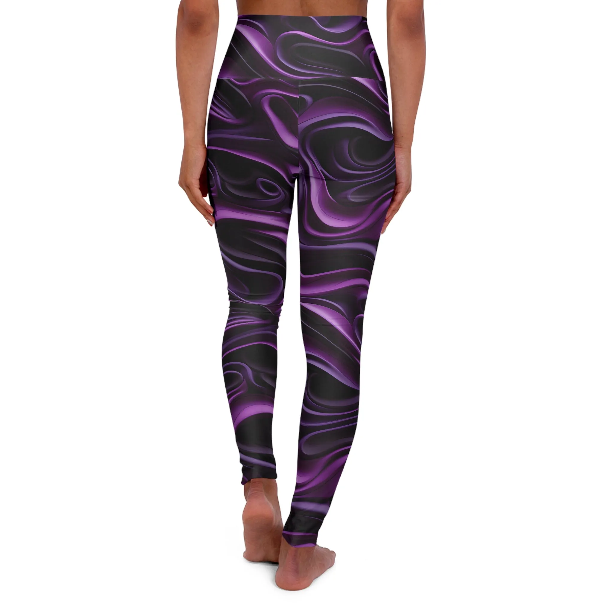 High Waisted Yoga Leggings - Stylish Purple Wave Design for Comfort & Style