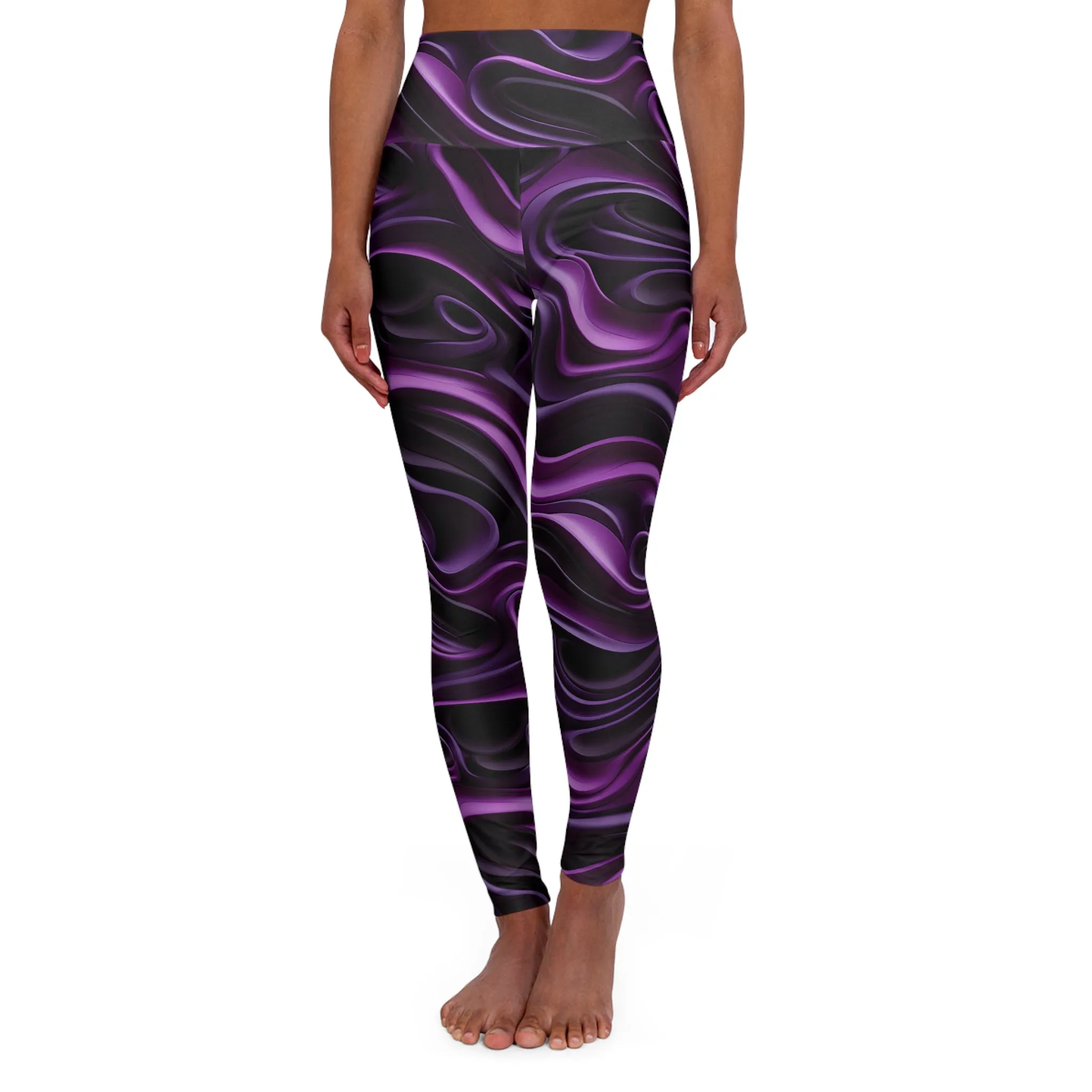 High Waisted Yoga Leggings - Stylish Purple Wave Design for Comfort & Style