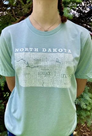 Hometown North Dakota Short Sleeve Tee Shirt-Crew Neck - Heather Light Sage