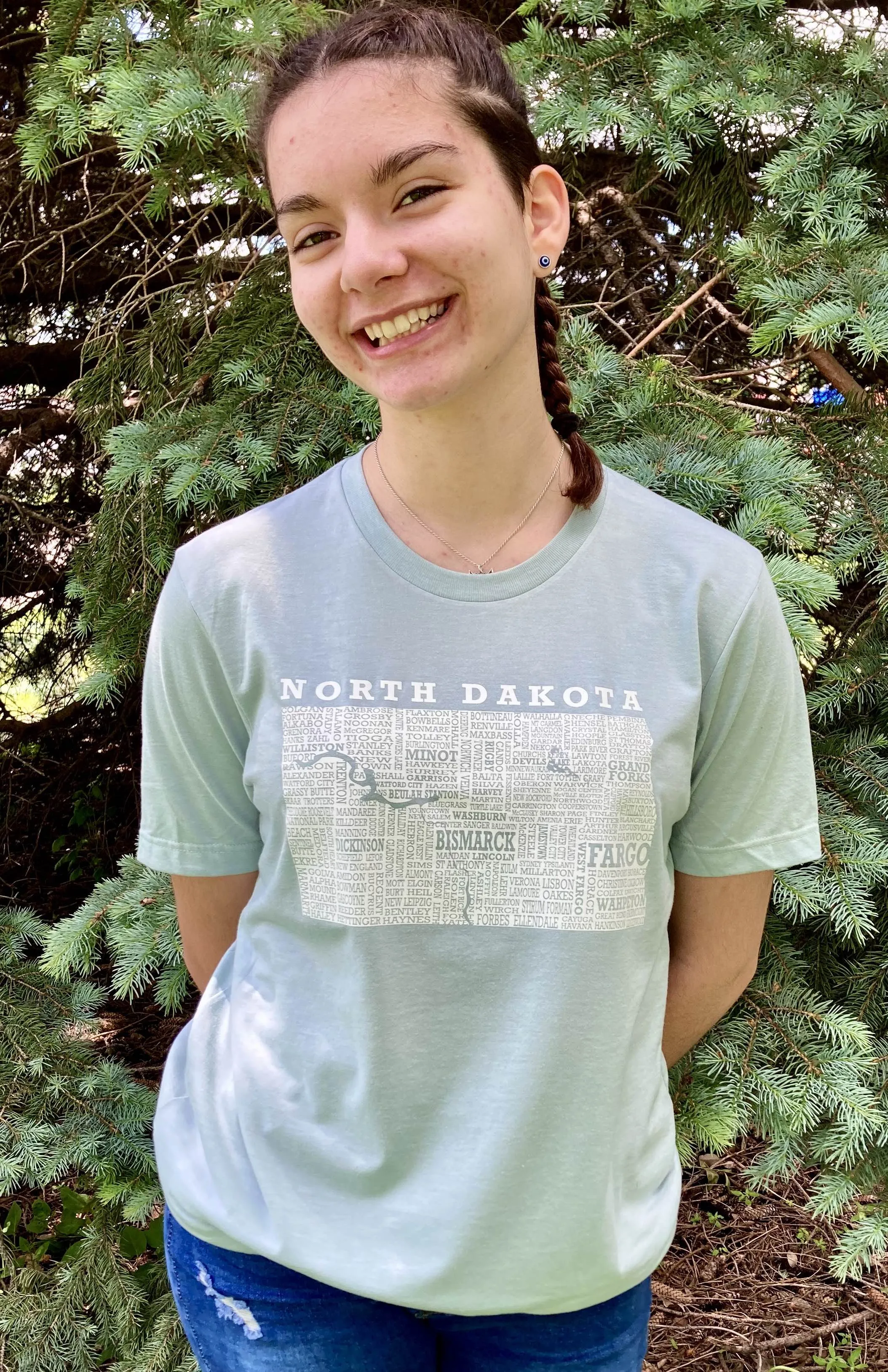 Hometown North Dakota Short Sleeve Tee Shirt-Crew Neck - Heather Light Sage
