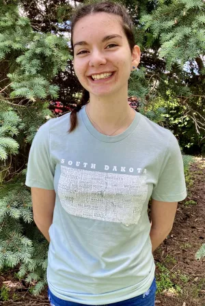 Hometown South Dakota Short Sleeve Tee Shirt-Crew Neck - Heather Light Sage