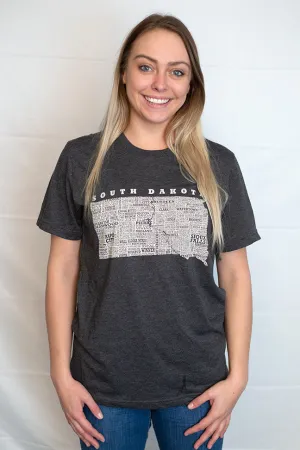 Hometown South Dakota Short Sleeve Tee Shirt Crew/V-neck - Dark Grey Heather