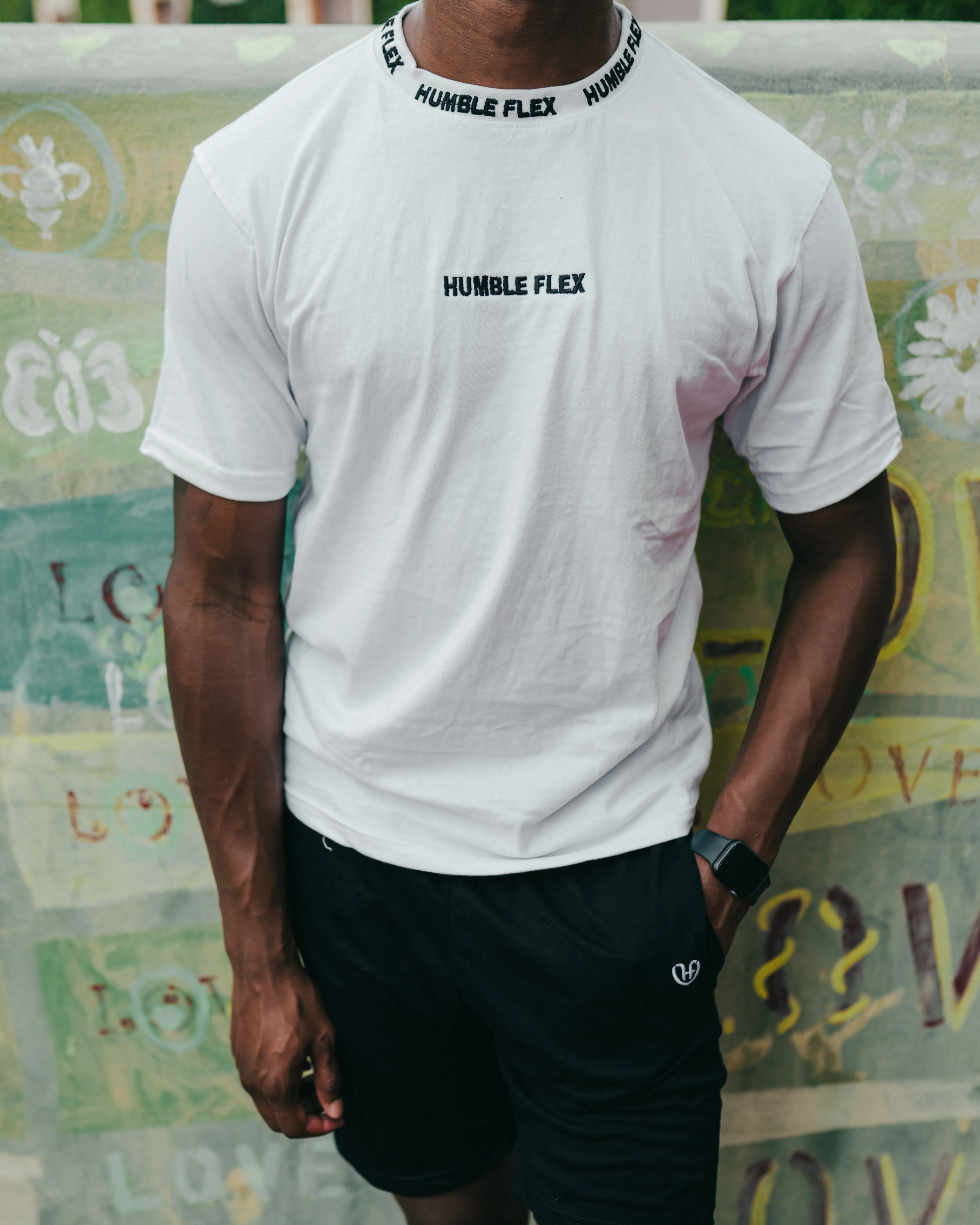 HUMBLE FLEX NECK TAPED TEE- WHITE