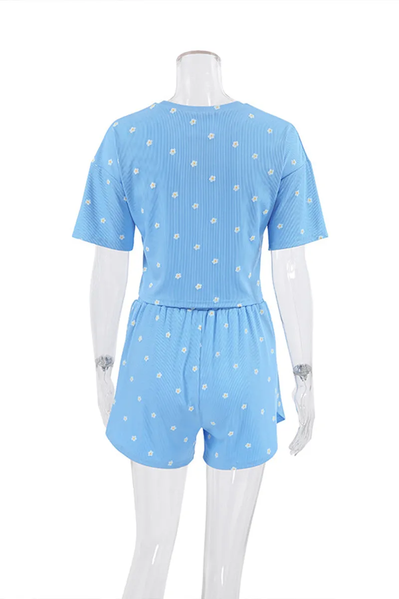 HUQ1042 Printed Crop Top & Shorts Set