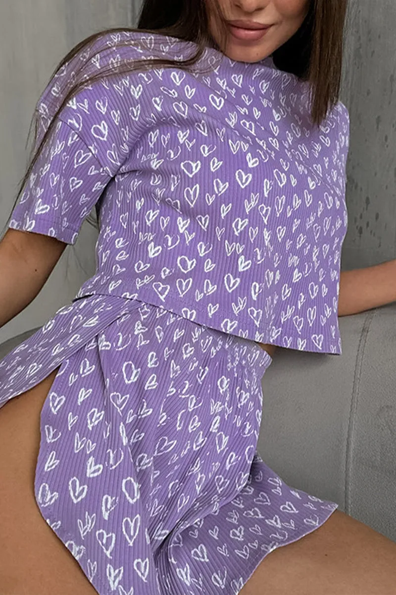 HUQ1042 Printed Crop Top & Shorts Set