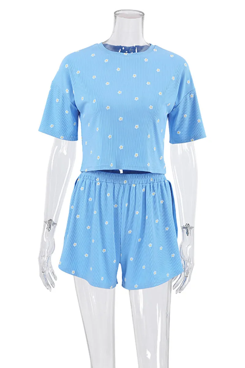 HUQ1042 Printed Crop Top & Shorts Set