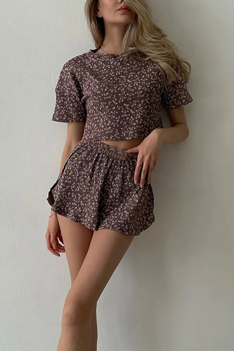 HUQ1042 Printed Crop Top & Shorts Set