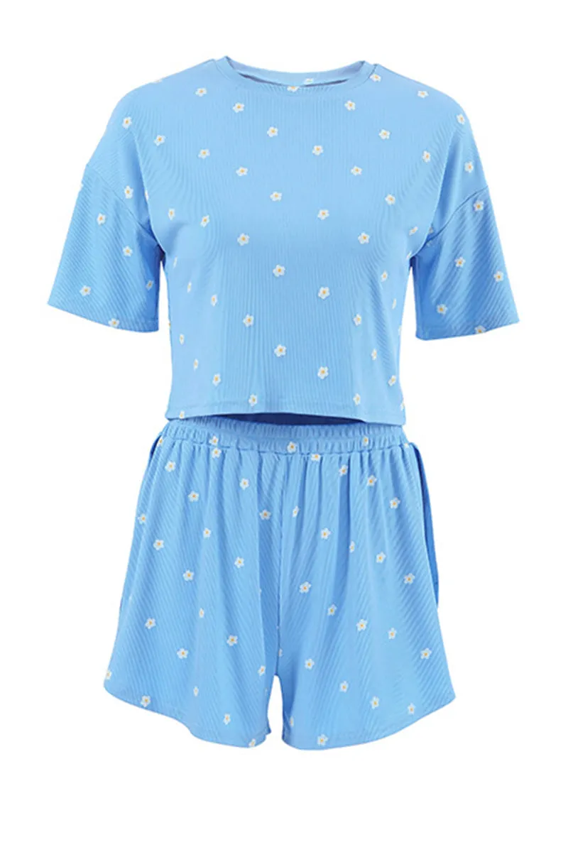 HUQ1042 Printed Crop Top & Shorts Set