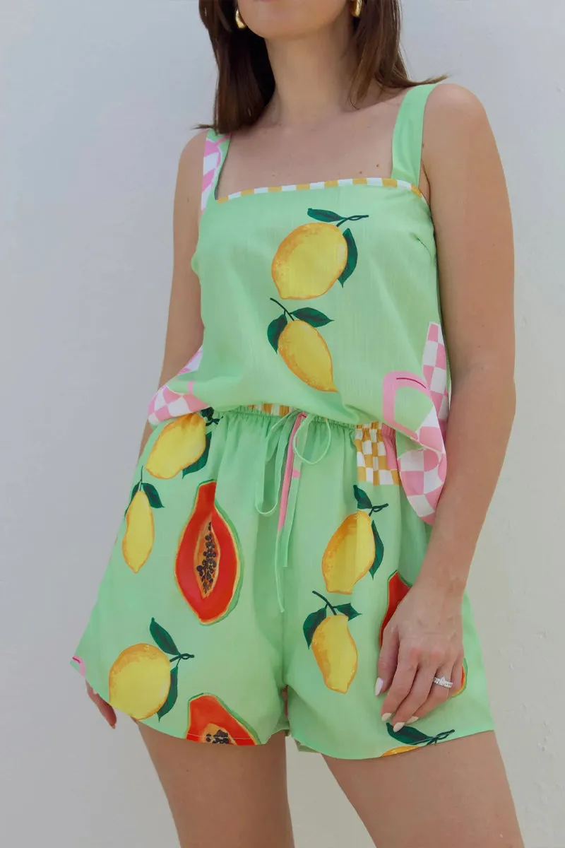 HUQ1142 Printed Fruits Top & Shorts Set