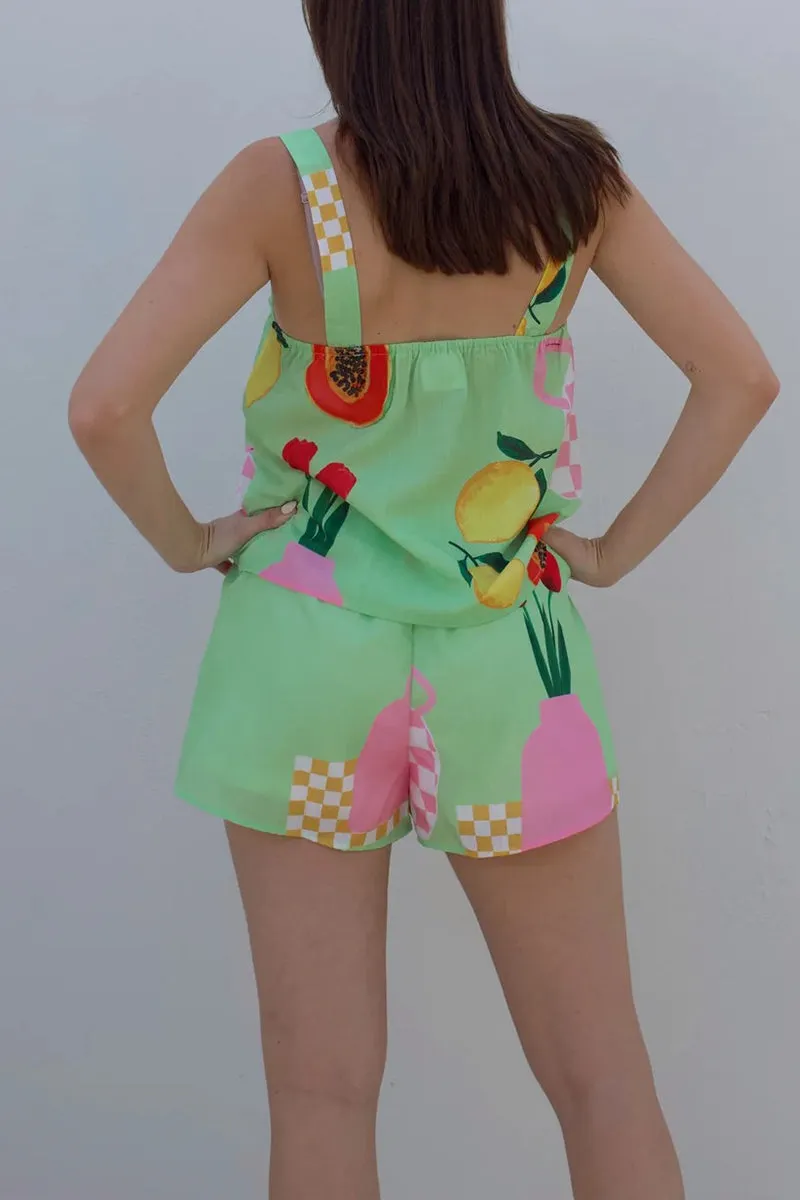 HUQ1142 Printed Fruits Top & Shorts Set