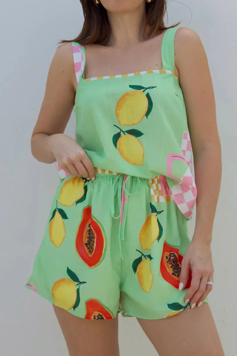HUQ1142 Printed Fruits Top & Shorts Set