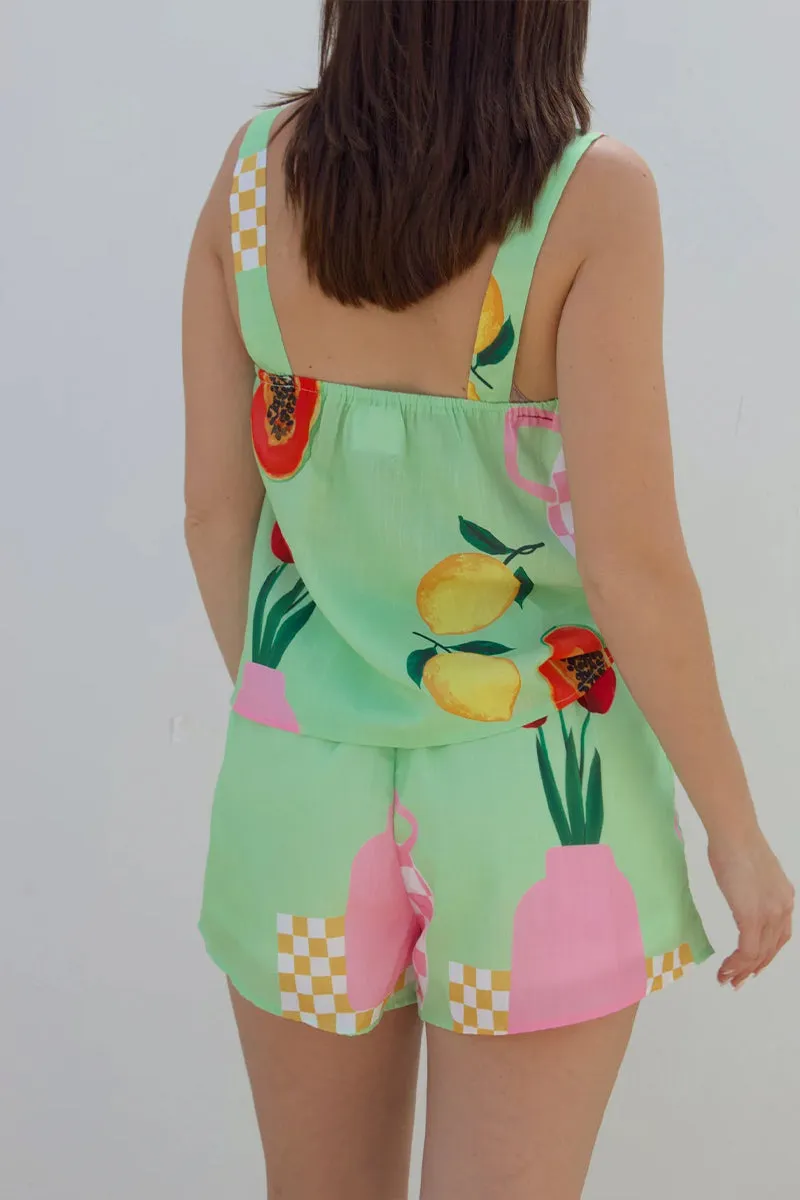 HUQ1142 Printed Fruits Top & Shorts Set