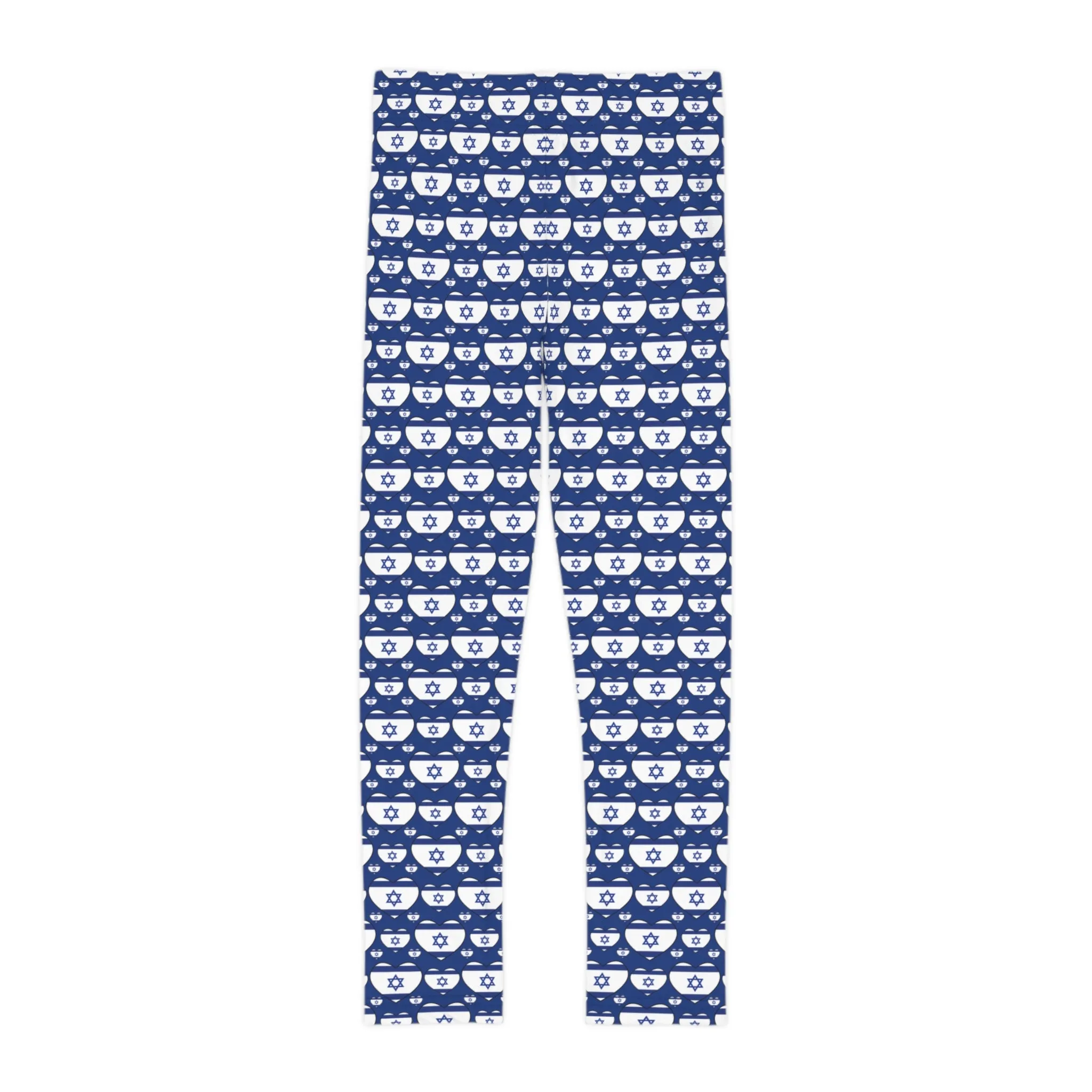 Israel Triple Heart Flag Pattern on Blue Kids Leggings