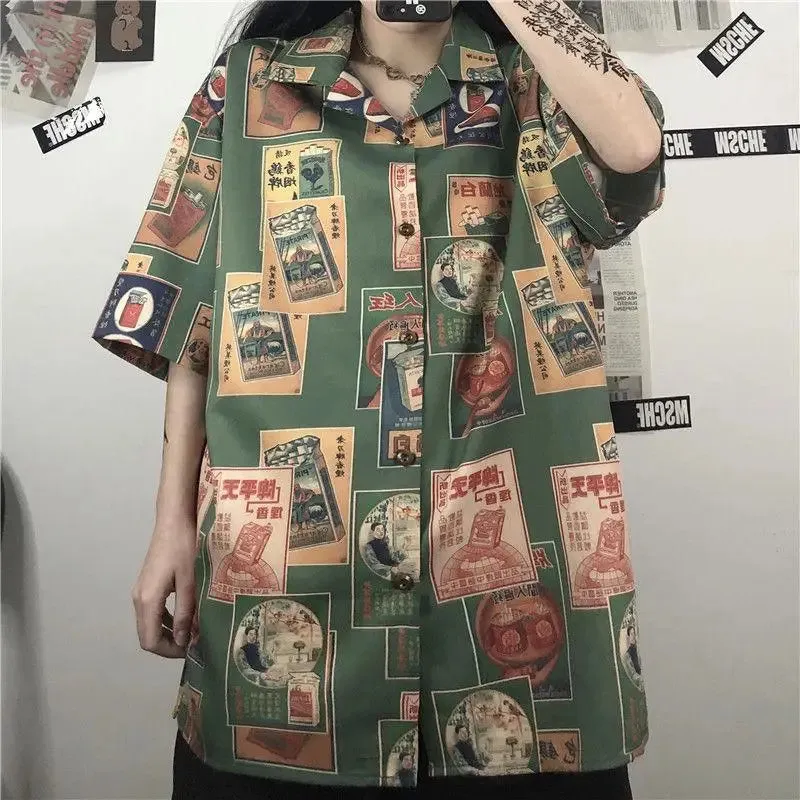 Japanese Figure Print Women's Shirt with Elegant Eastern Style