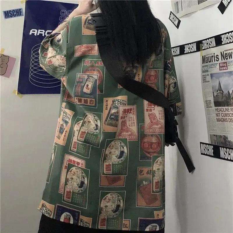 Japanese Figure Print Women's Shirt with Elegant Eastern Style