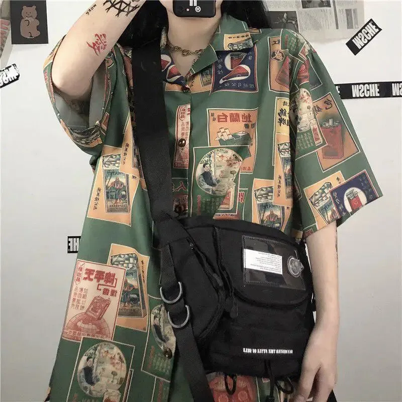 Japanese Figure Print Women's Shirt with Elegant Eastern Style