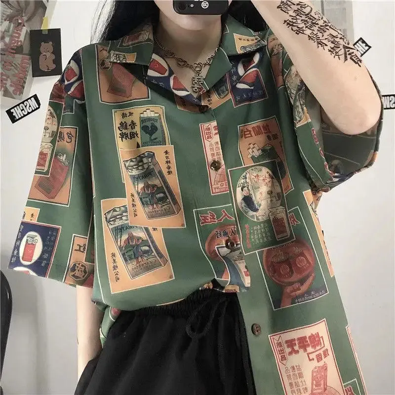 Japanese Figure Print Women's Shirt with Elegant Eastern Style