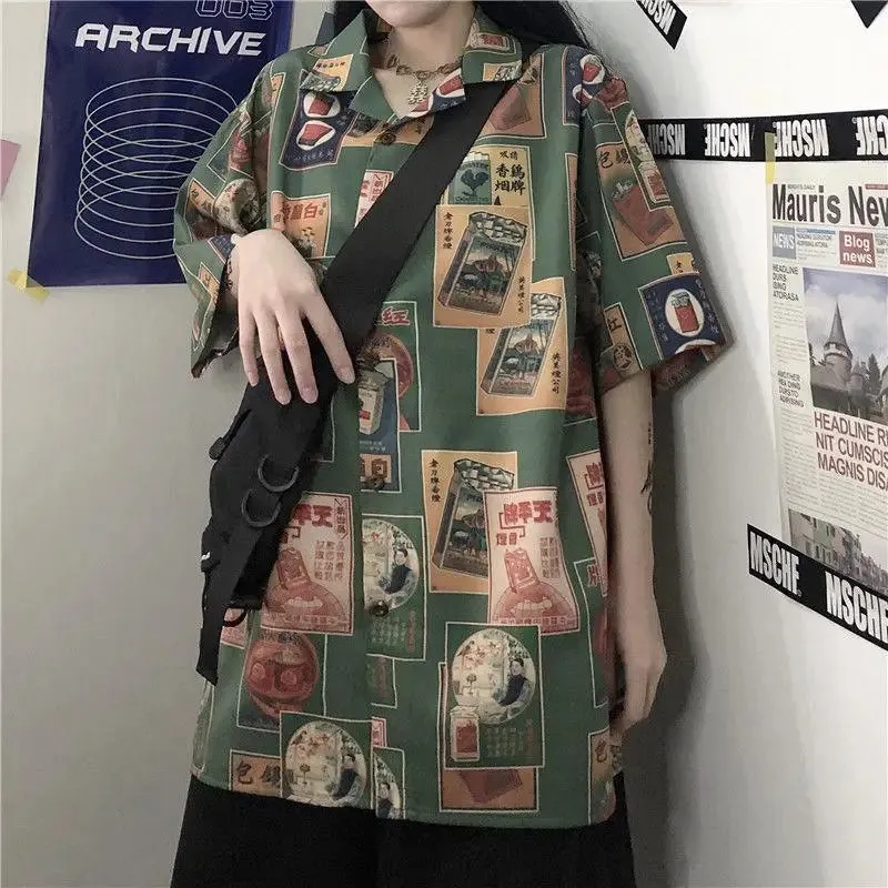 Japanese Figure Print Women's Shirt with Elegant Eastern Style
