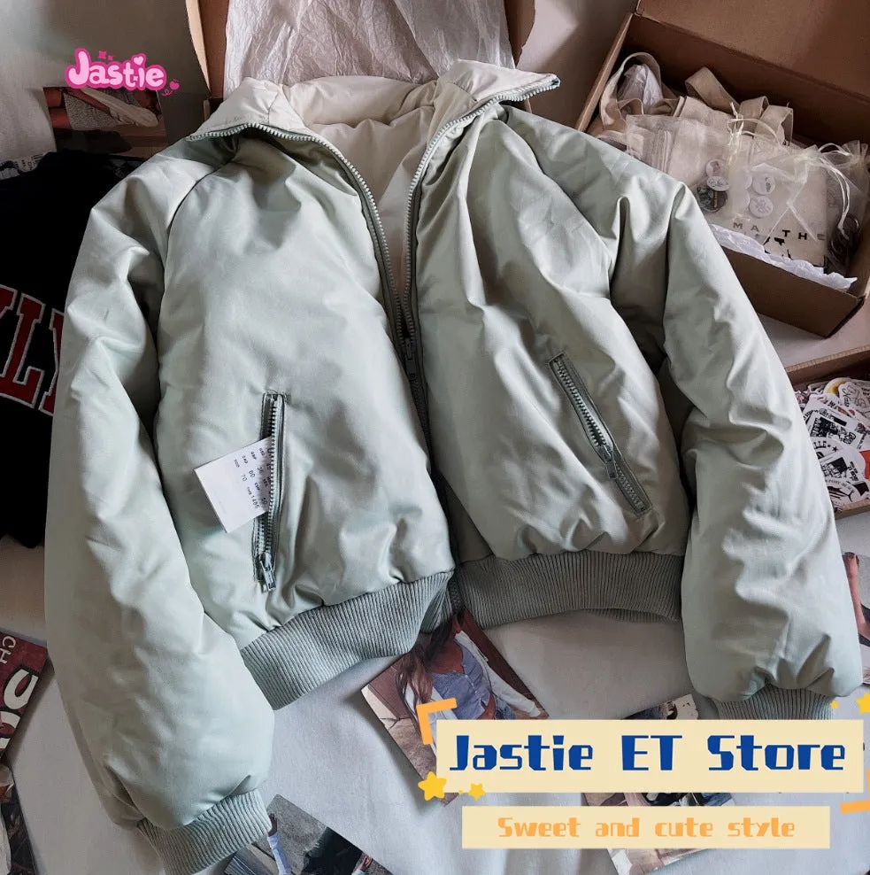 JazzHer 2025 Double-sided Cotton Coats Autumn Winter Jacket Y2k American Vintage Loose Women Coat Stand Collar Warm Zipper Outerwear