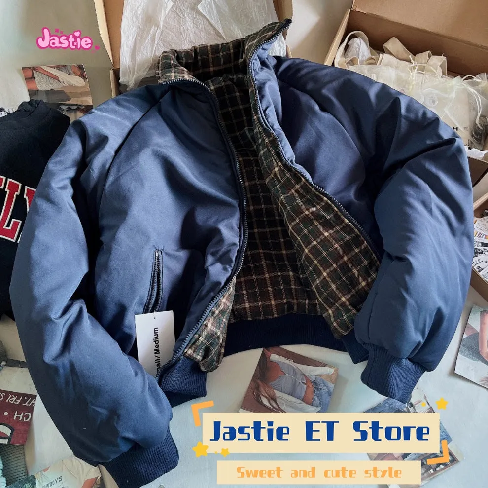 JazzHer 2025 Double-sided Cotton Coats Autumn Winter Jacket Y2k American Vintage Loose Women Coat Stand Collar Warm Zipper Outerwear