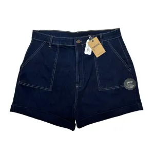 Joanie Wooster Dark Blue High Waisted Shorts Women's Long Pocket Denim Retro US