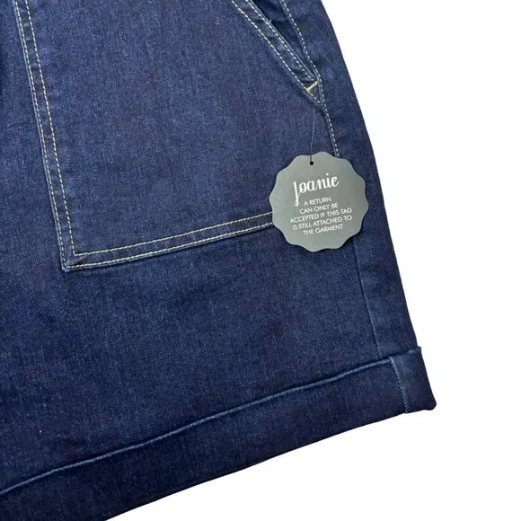 Joanie Wooster Dark Blue High Waisted Shorts Women's Long Pocket Denim Retro US