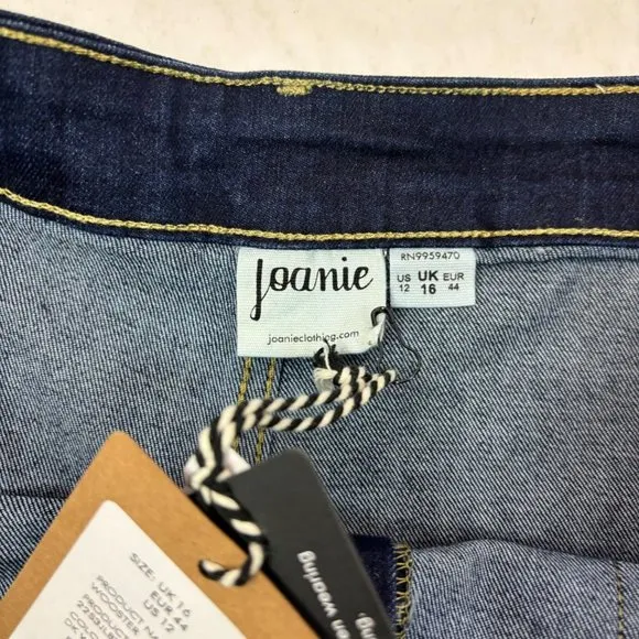 Joanie Wooster Dark Blue High Waisted Shorts Women's Long Pocket Denim Retro US