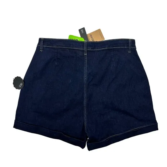 Joanie Wooster Dark Blue High Waisted Shorts Women's Long Pocket Denim Retro US