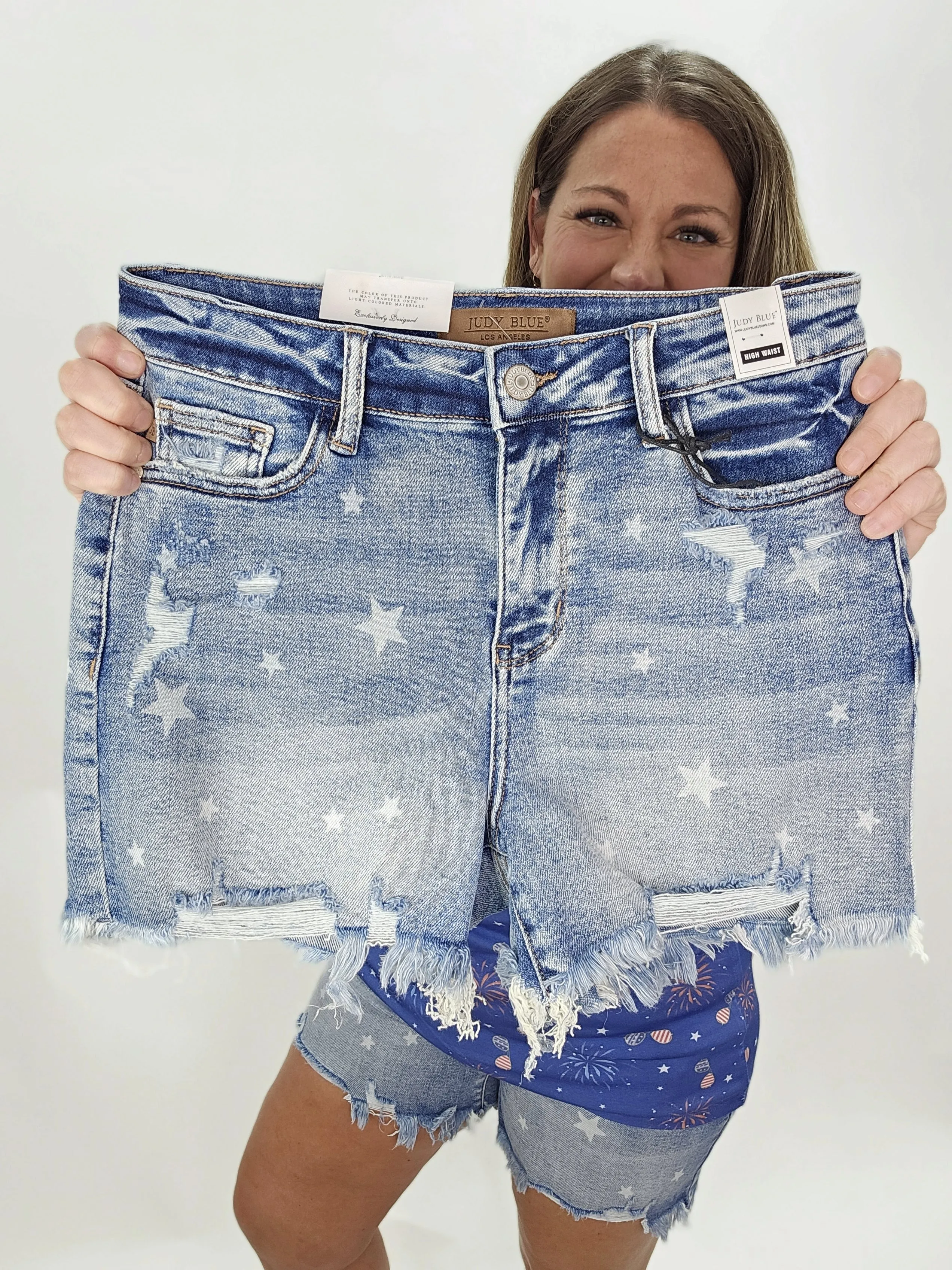 JUDY BLUE HIGH WAIST STAR PRINT CUT OFF SHORTS