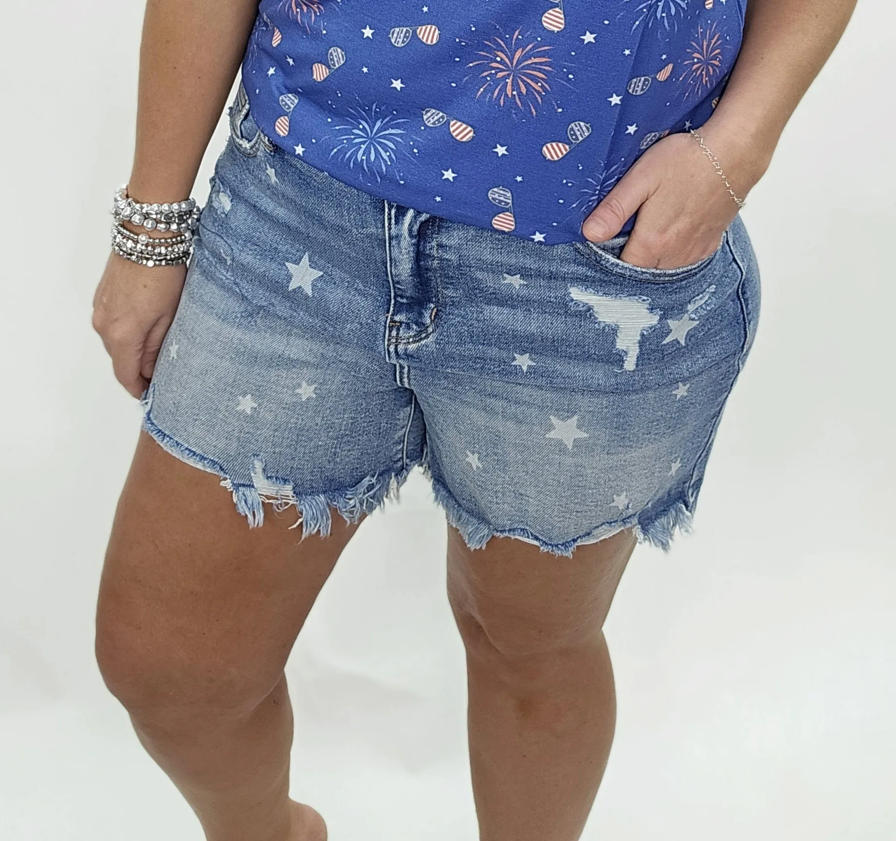 JUDY BLUE HIGH WAIST STAR PRINT CUT OFF SHORTS