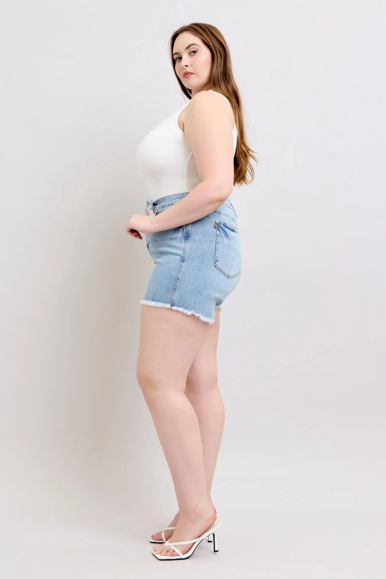Judy Blue Tummy Control Raw Hem Denim Shorts