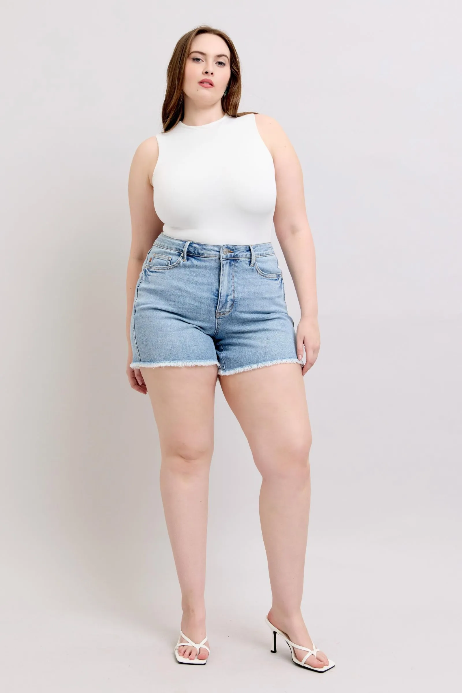 Judy Blue Tummy Control Raw Hem Denim Shorts