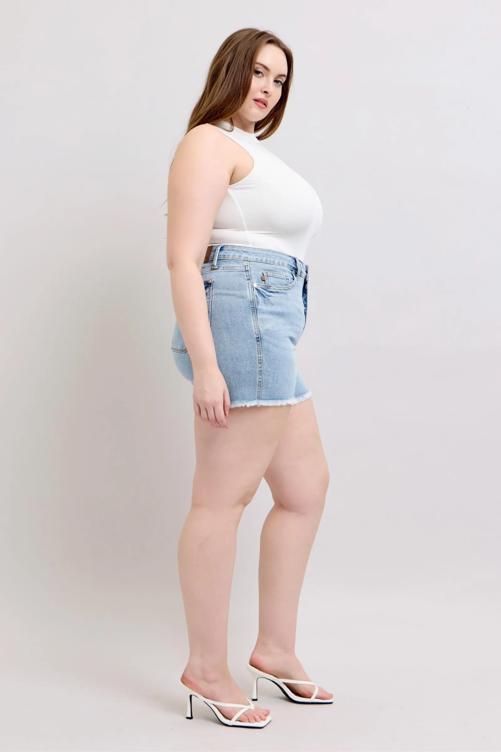 Judy Blue Tummy Control Raw Hem Denim Shorts