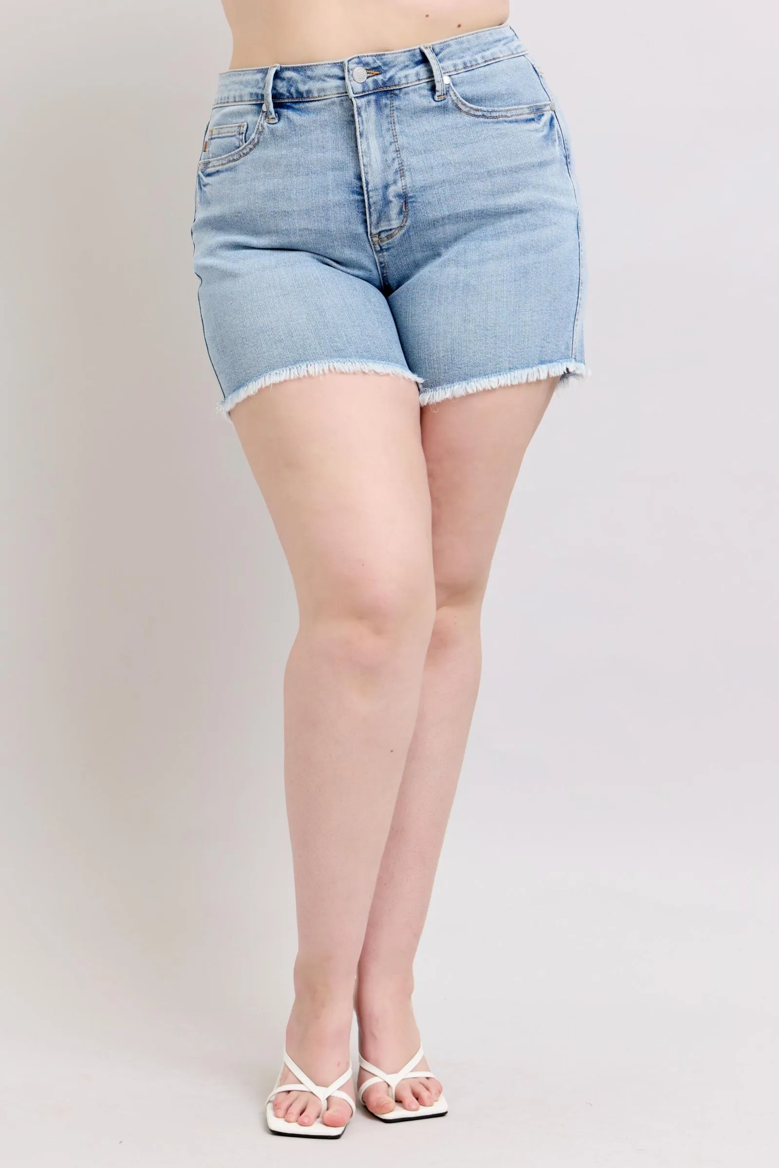 Judy Blue Tummy Control Raw Hem Denim Shorts