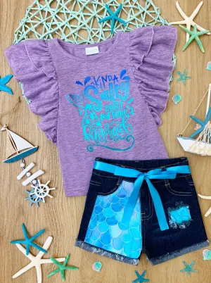 Kinda Salty Mermaid Patched Denim Short Set