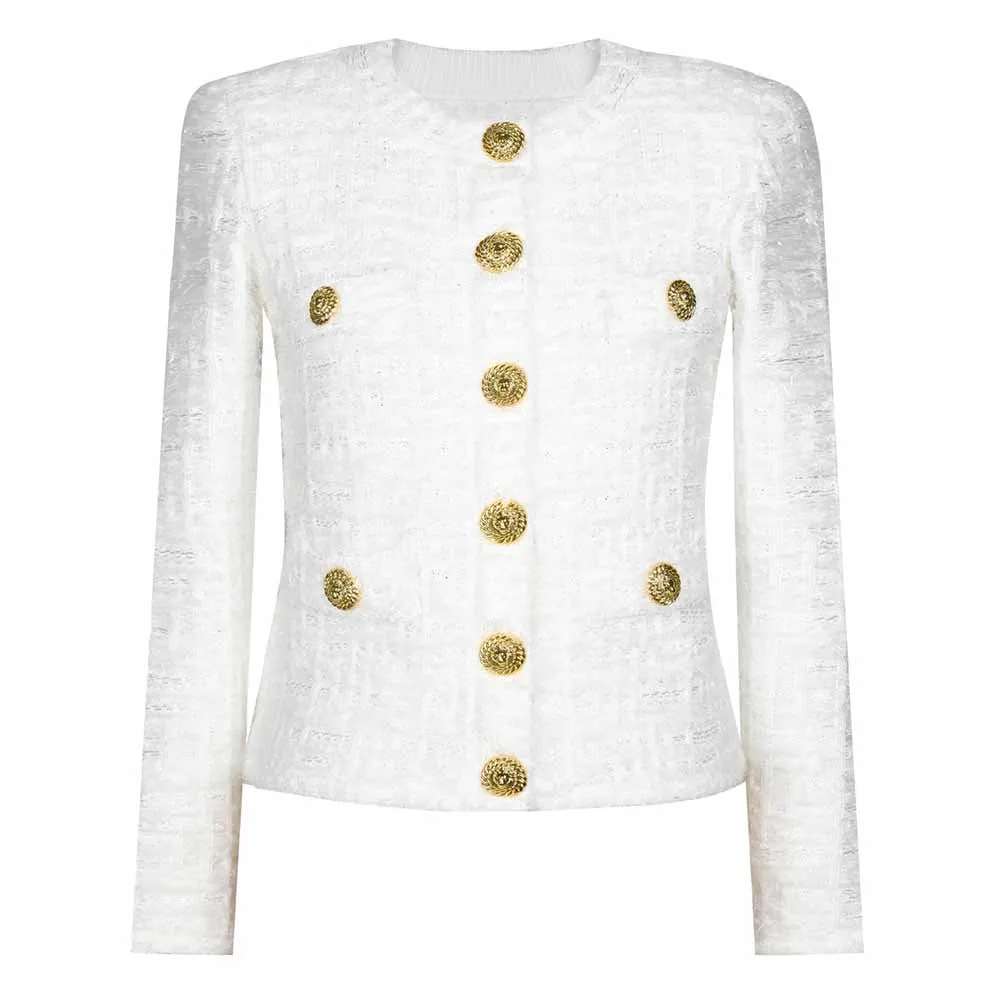 Knitted Buttons Tweed Jacket Cardigan Coat