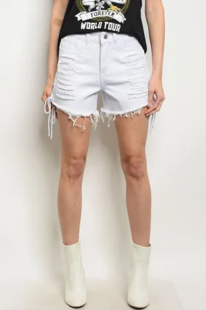 Lace Up Denim Shorts | White