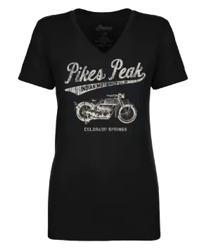 Ladies V-Neck Pikes Peak Vintage Script - Black