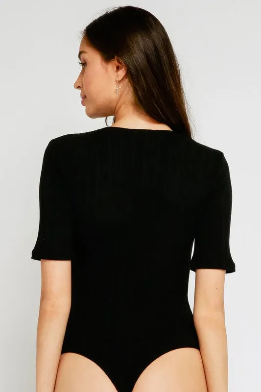 LADY LIKE DEEP V BODYSUIT BLACK