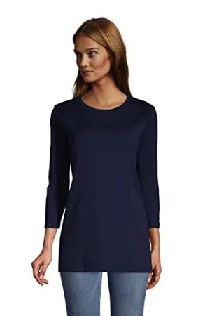 Lands' End Womens 3Q Cotton Supima Crew Neck Tunic Radiant Navy Tall Small