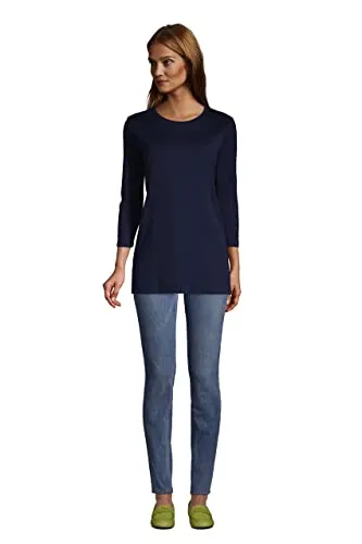 Lands' End Womens 3Q Cotton Supima Crew Neck Tunic Radiant Navy Tall Small