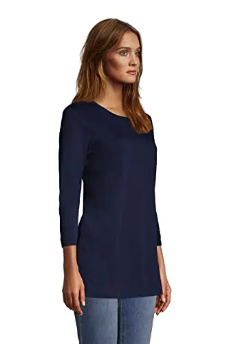 Lands' End Womens 3Q Cotton Supima Crew Neck Tunic Radiant Navy Tall Small