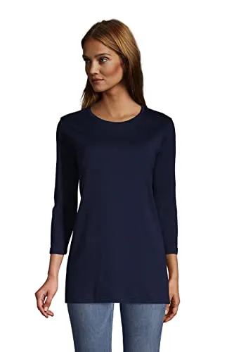 Lands' End Womens 3Q Cotton Supima Crew Neck Tunic Radiant Navy Tall Small